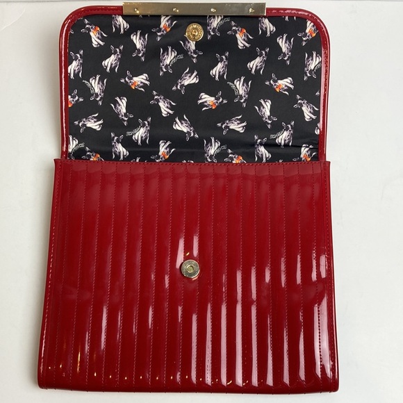 Ted Baker Red Envelope Patent Leather Dog Print Case iPad Clutch Designer Purse - Picture 1 of 14